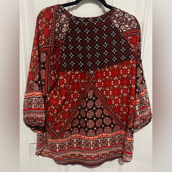 Fig & Flower Women’s Blouse 3/4 Sleeve Tie Keyhole Semi Sheer Boho Size 2X - Picture 8 of 16